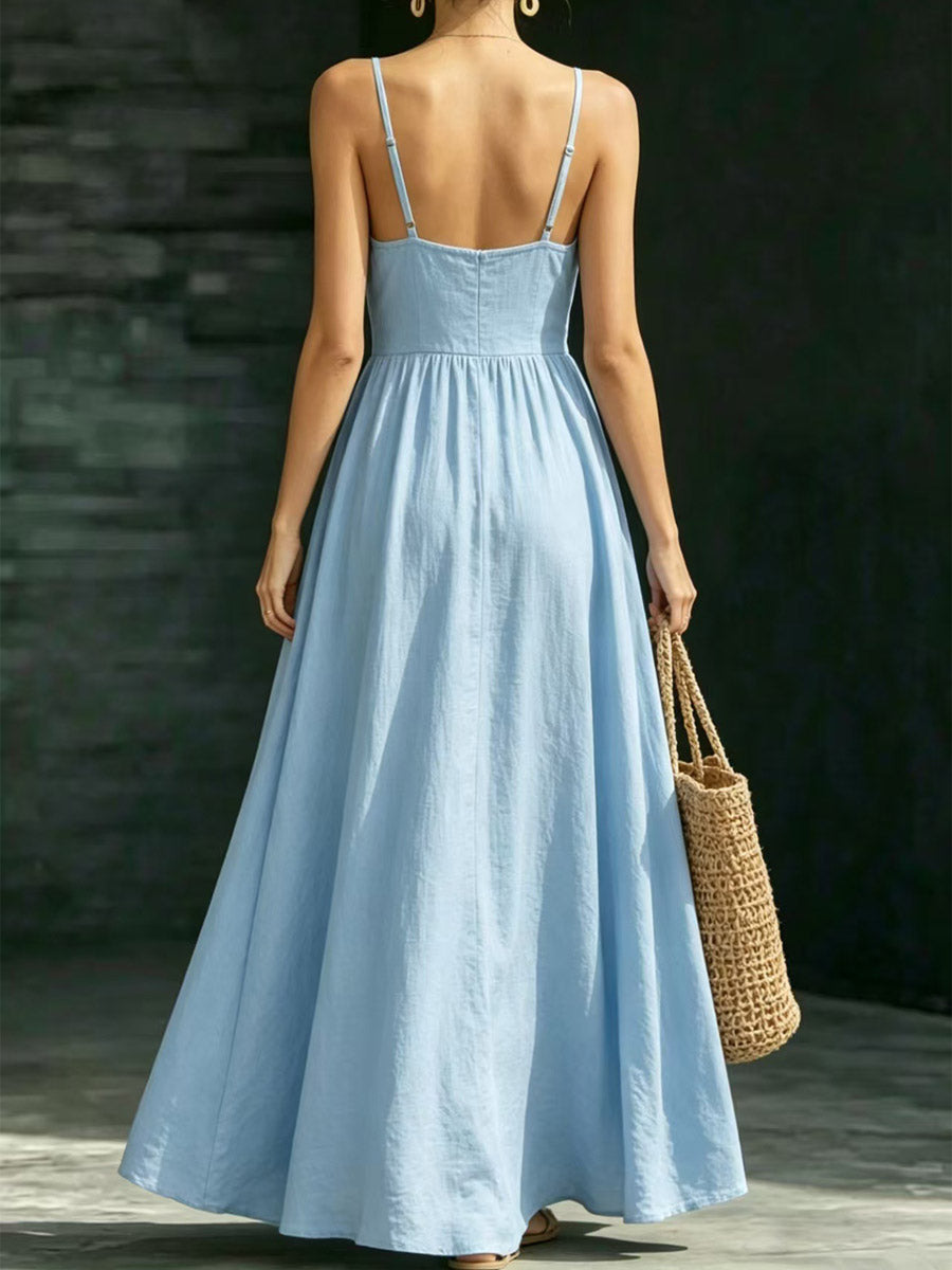 Women's Casual Elegant Stylish Loose V-neck Sleeveless Vacation Long Dress