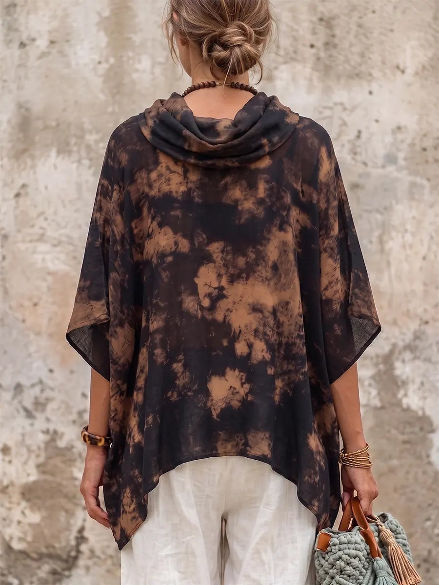 Earthy Cowl Neck Draped Linen Shirt