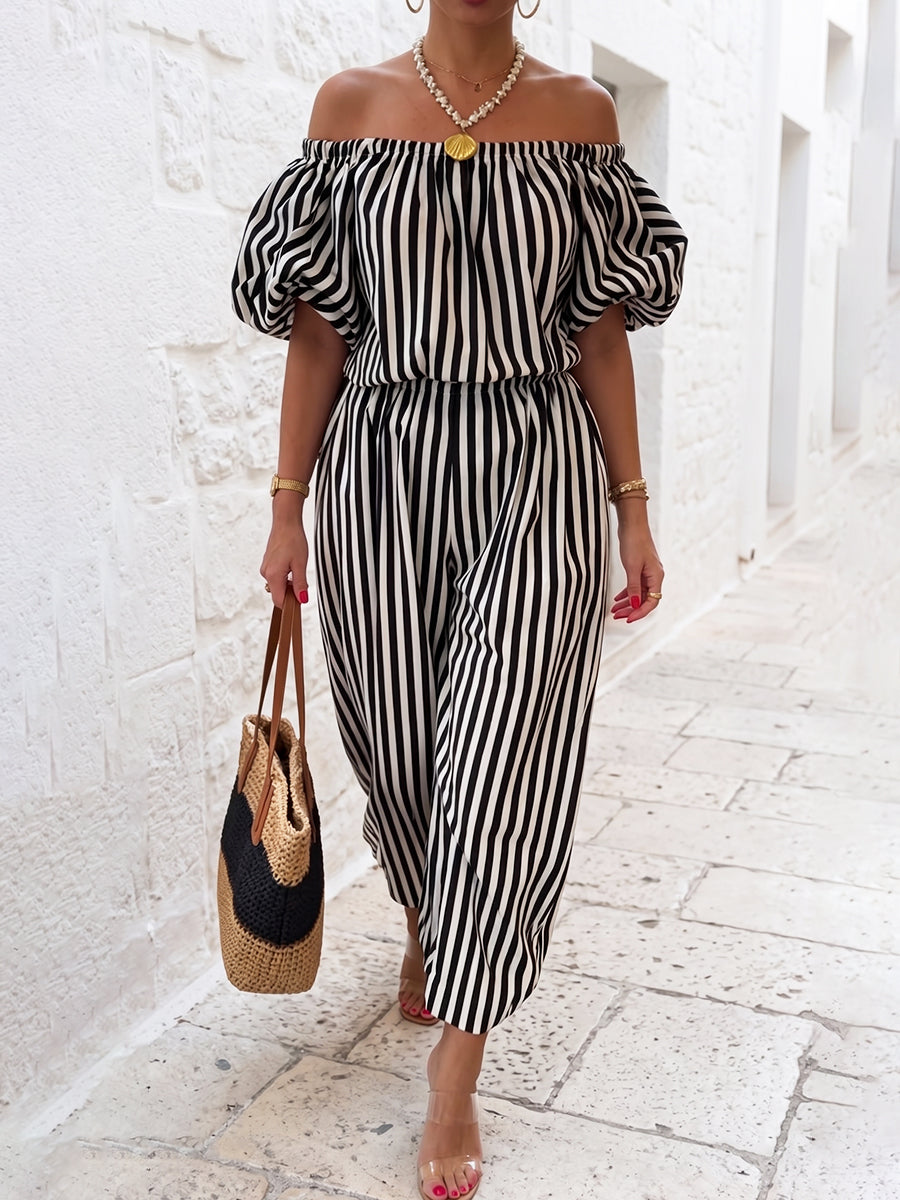 Classic Elegant Striped Off-shoulder Jumpsuit