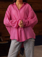 Women's Casual Stylish Knot Loose Sheer Lapel Long Sleeve Shirt