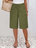 Women's Solid Color Stylish Loose-fit Pockets Casual Short Pants