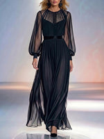 French-style Sophisticated Black Fitted Mesh Two-piece Dress