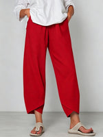 Women's Solid Color Stylish Loose-fit Casual Cropped Cotton And Linen Pants