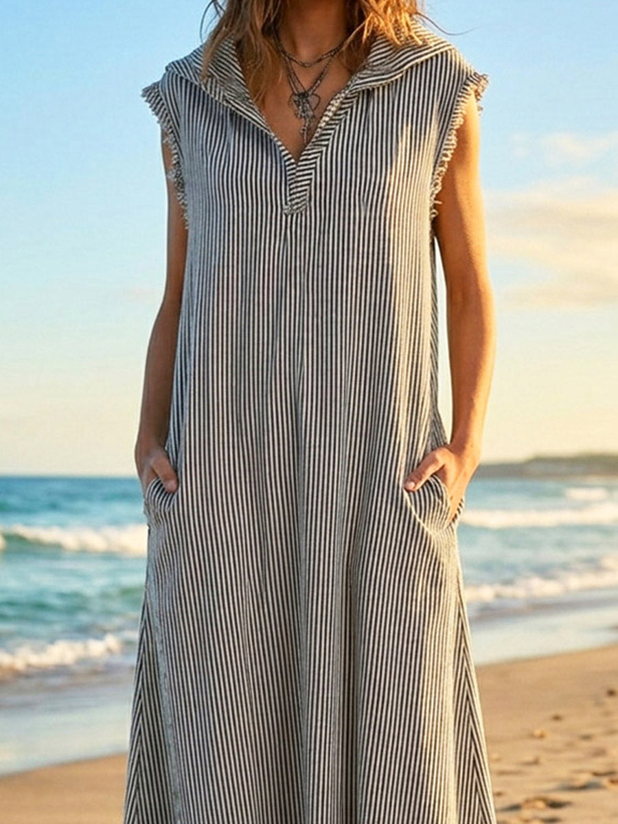 Women's Striped Art Casual Stylish Sleeveless Cotton Maxi Dress