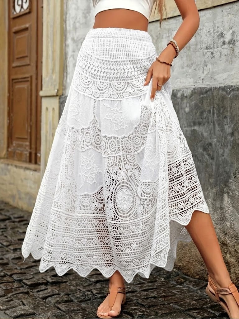 Bohemian Embroidered Cotton Midi Skirt