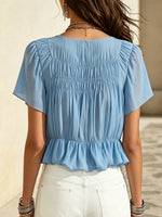 Women's Solid Color Art Casual Stylish Short Sleeve Sheer Shirt