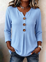 Cozy Relaxed V-neck Knit Top With Wooden Buttons