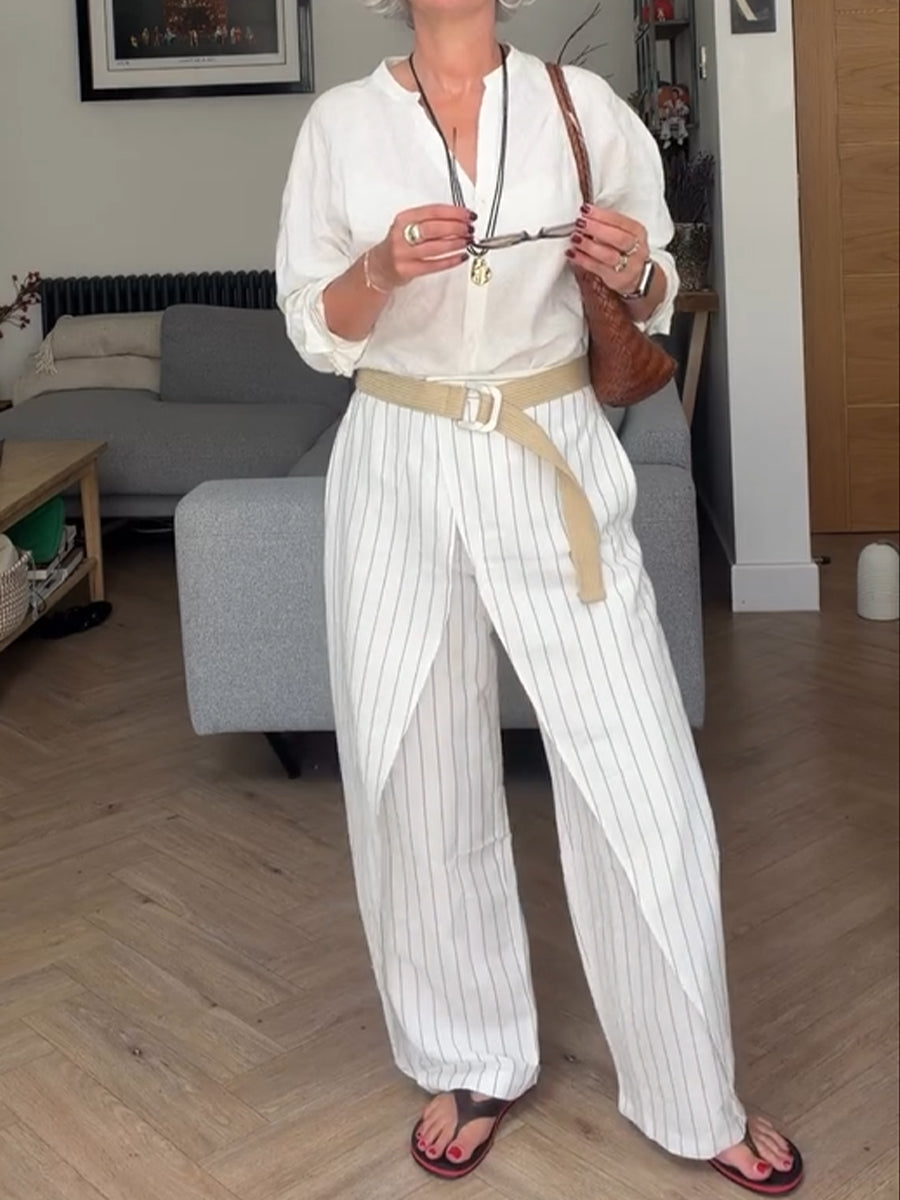 Stylish Casual Striped Linen-cotton Trousers