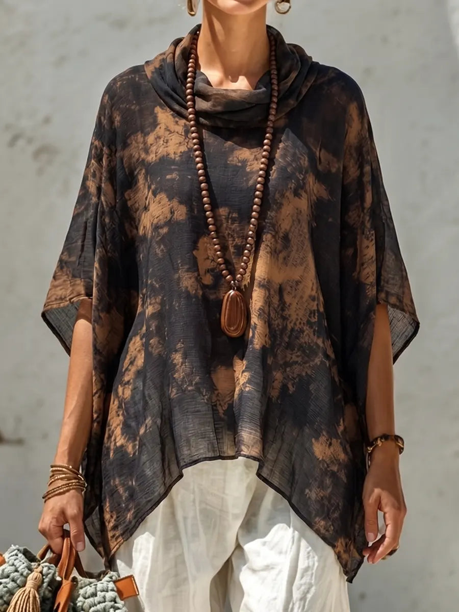 Earthy Cowl Neck Draped Linen Shirt