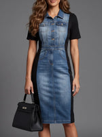 Chic Color-Block Denim Midi Dress