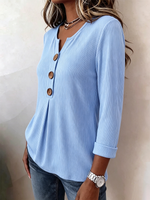 Cozy Relaxed V-neck Knit Top With Wooden Buttons