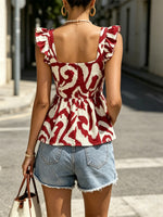 Women's Abstract Pattern Print Art Casual Stylish Ruffle Shirt