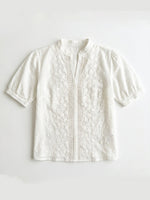 Floral Embroidered Cut-out Linen-cotton Shirt