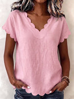 Sweet & Sophisticated Scallop Hem Summer Blouse - Relaxed Fit Solid Color Top