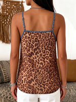 Women's Leopard Print V-neck Sleeveless Casual Loose Denim-paneled Top