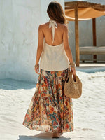 Women's Sleeveless Art Stylish Casual Top And Floral Skirt Two-piece Set
