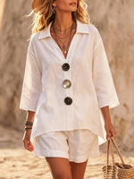 Stylish Cozy Two-piece Vacation Set With Metal Buttons