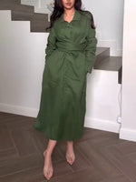 Casual Linen And Cotton Long-sleeve Tie Dress