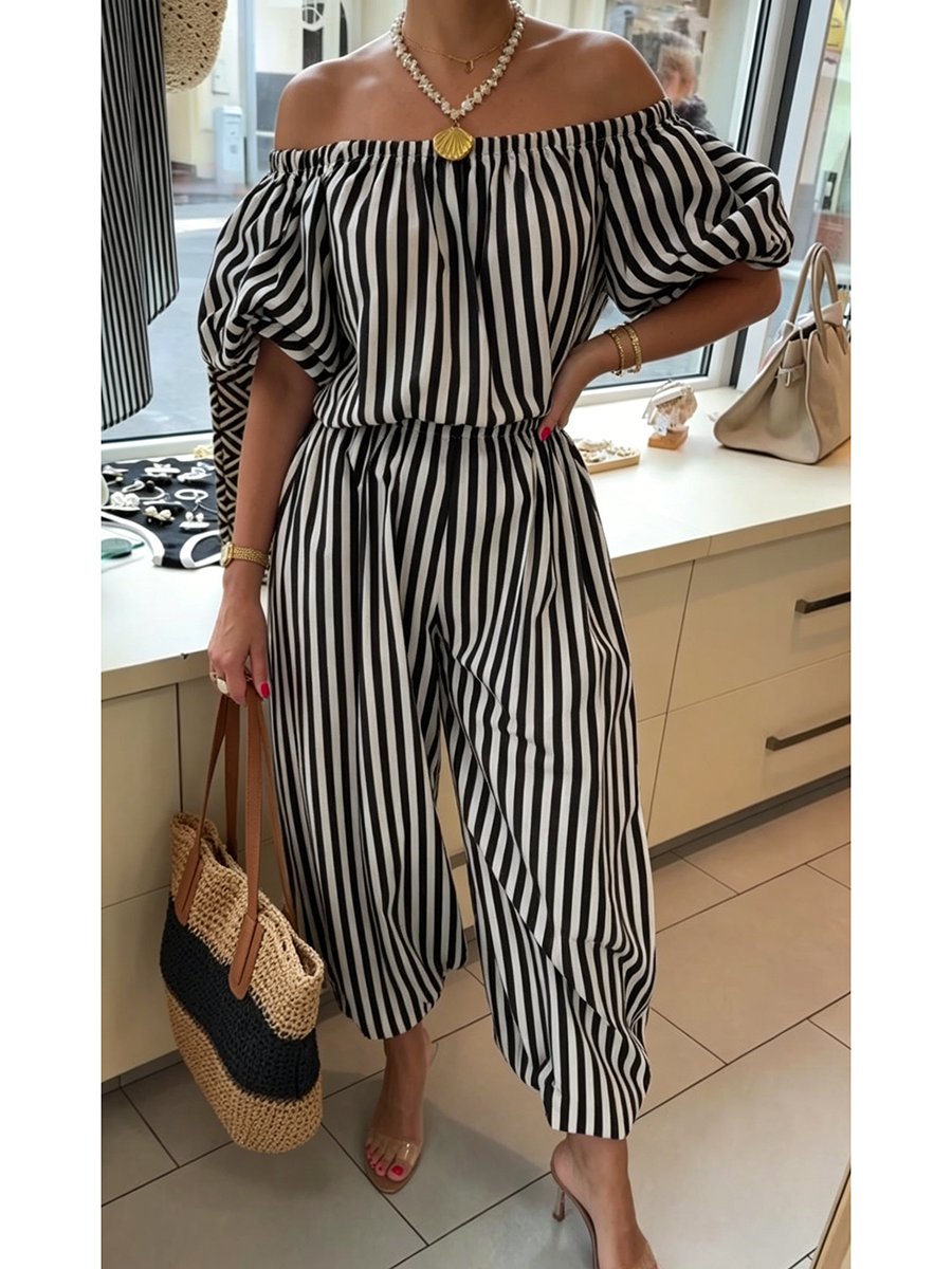 Classic Elegant Striped Off-shoulder Jumpsuit