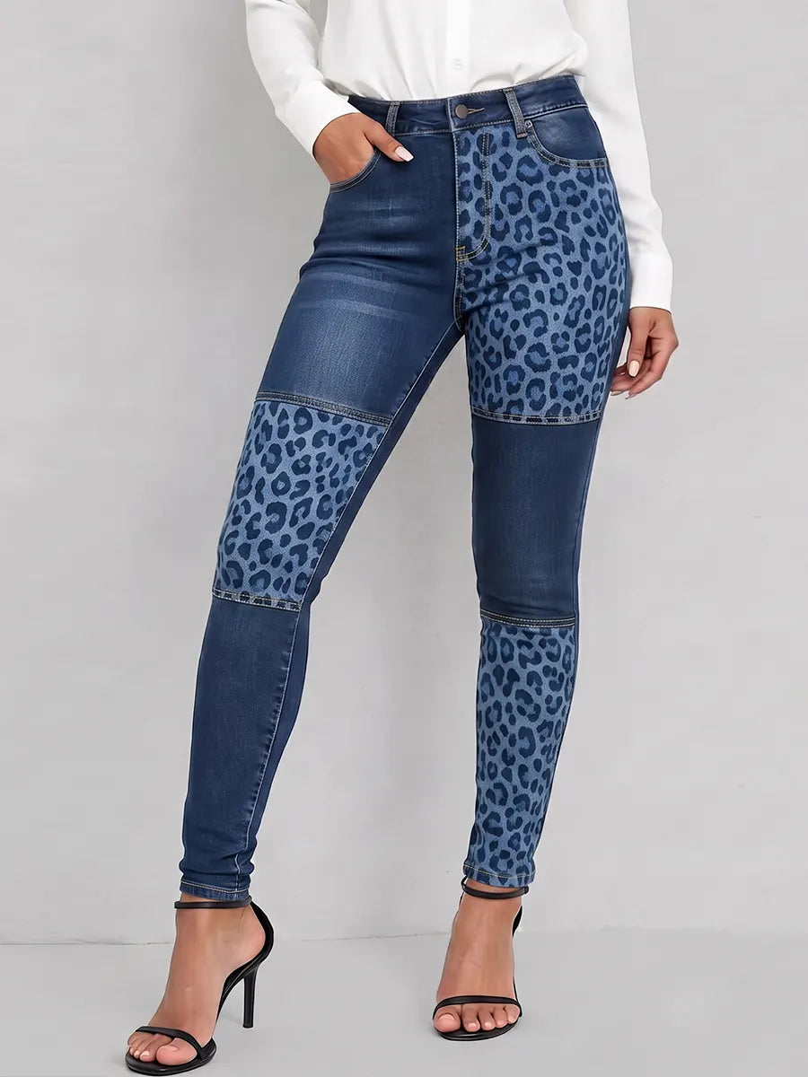 Edgy Leopard Patchwork Skinny Jeans