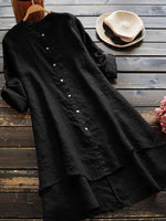 Women's Solid Color Stylish Art Casual Long Sleeve Cotton And Linen Dress