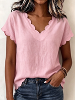 Sweet & Sophisticated Scallop Hem Summer Blouse - Relaxed Fit Solid Color Top