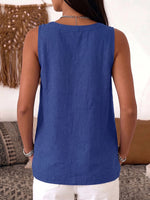 Women's Solid Color Crew Neck Sleeveless Casual Loose Cotton-linen Top