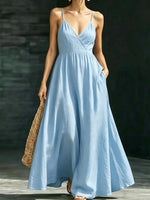Women's Casual Elegant Stylish Loose V-neck Sleeveless Vacation Long Dress