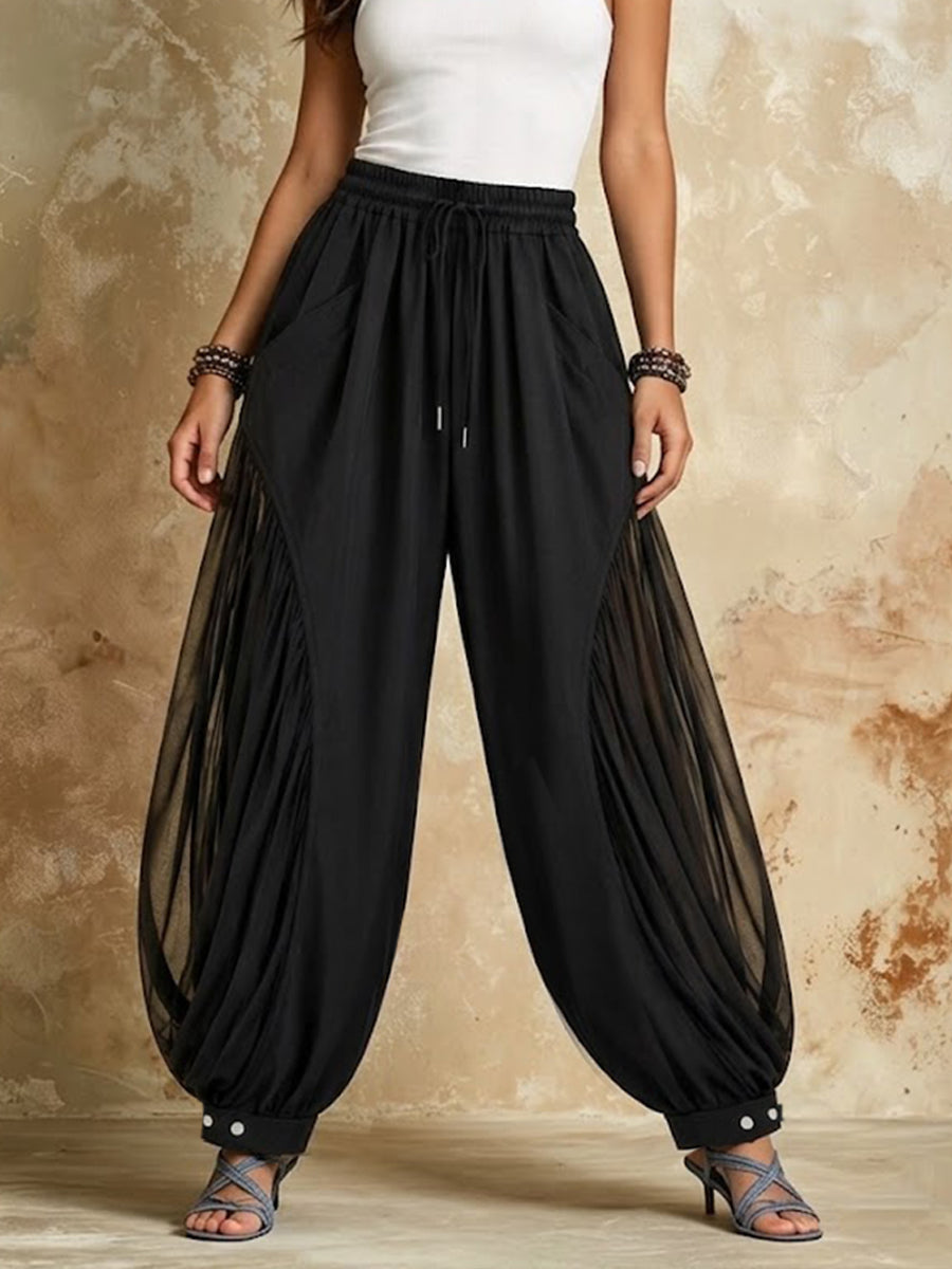 Casual Linen And Cotton Spliced chiffon Lantern Pants