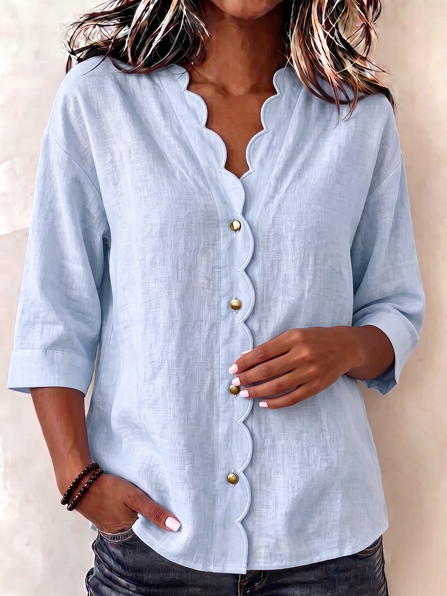 Chic Scalloped Edge Button-up Shirt