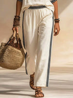Women's Striped Art Comfortable Casual Top And Pants Cotton Linen Two-piece Set