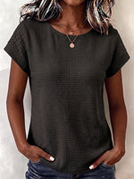 Cozy Waffle Knit Lace Patchwork Top