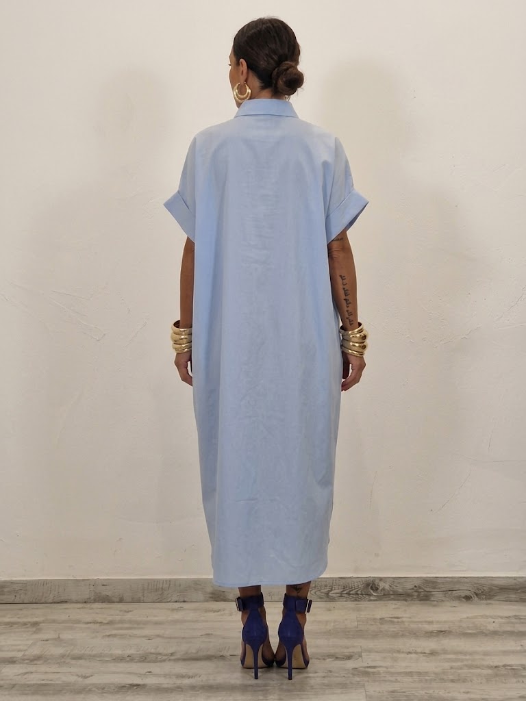 Casual Cotton Midi Shirt Dress With Crystal Button Embellishment
