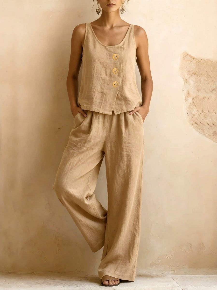 Women's Solid Color Art Casual Vest Top And Pants Two-piece Set