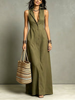 Women's Solid Color Chic Art Casual Stylish Button Long Dress