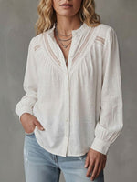 Stylish Cotton-linen Shirt Featuring Lace Paneling.