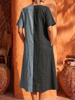 Bold Leopard-Panel Color-Blocked Linen Midi Dress
