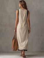 Color-block Linen And Cotton Sleeveless Dress