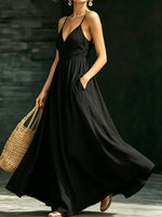 Women's Casual Elegant Stylish Loose V-neck Sleeveless Vacation Long Dress