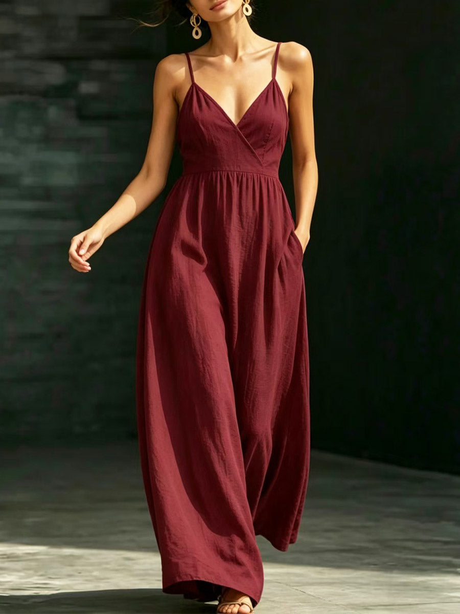 Women's Casual Elegant Stylish Loose V-neck Sleeveless Vacation Long Dress