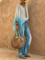 Women's Boho Ombre Batwing Sleeve Sheer Top