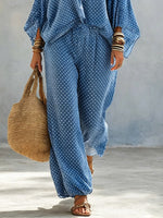 Women's Retro Polka Dot Art Print Casual Top And Pants Two-piece Set