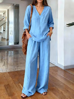 Women's Solid Color Art Comfortable Casual Top And Pants Cotton Two-piece Set