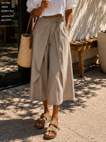 Stylish And Casual Cotton-linen Blend Wrap-style Cropped Trousers.