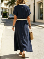 Women's Color Block Art Stylish Casual Top And Skirt Cotton Linen Two-piece Set