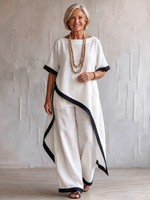 Timeless Elegance – Contrast-trim Cotton-linen Two-piece Set
