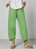 Women's Solid Color Stylish Loose-fit Casual Cropped Cotton And Linen Pants