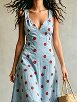 Women's Polka Dot Pattern Art Casual Sleeveless Denim Dress