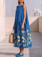 Stylish Cut Elegant Boat-neck Floral Print Dress