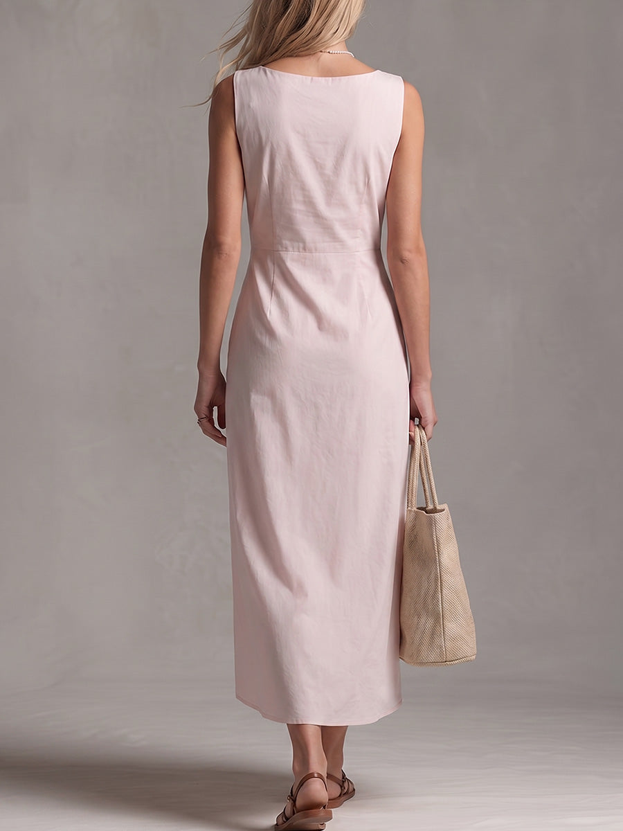 Women's Solid Color Crew Neck Sleeveless Casual Loose Cotton-linen Dress